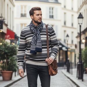 Point Zero Gold Edition Striped Knit Sweater Gray XXL